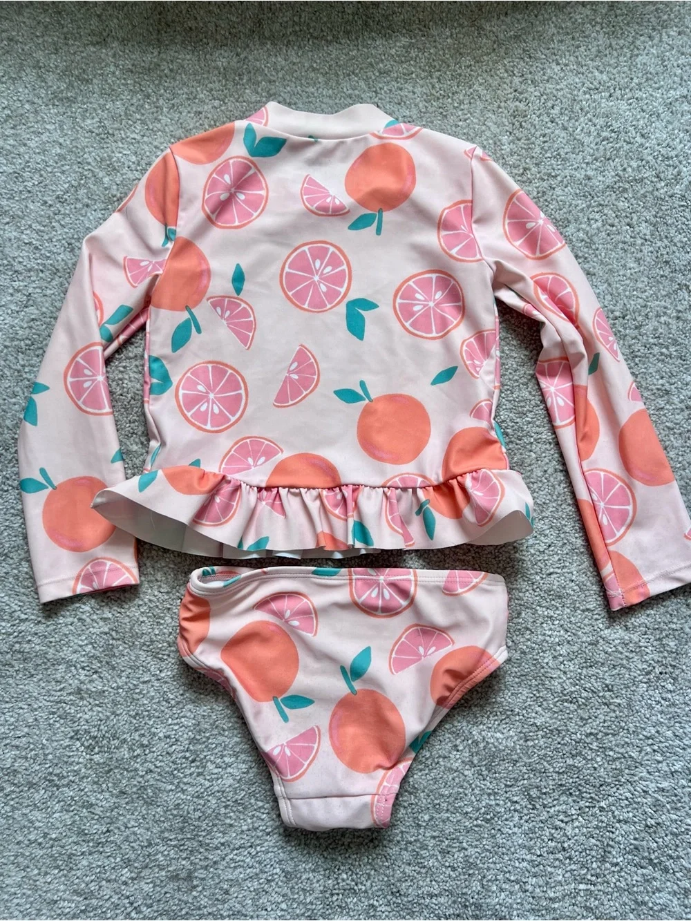 Toddler Girl Pink Citrus Long-Sleeve Rash Guard Swim Set - 3T